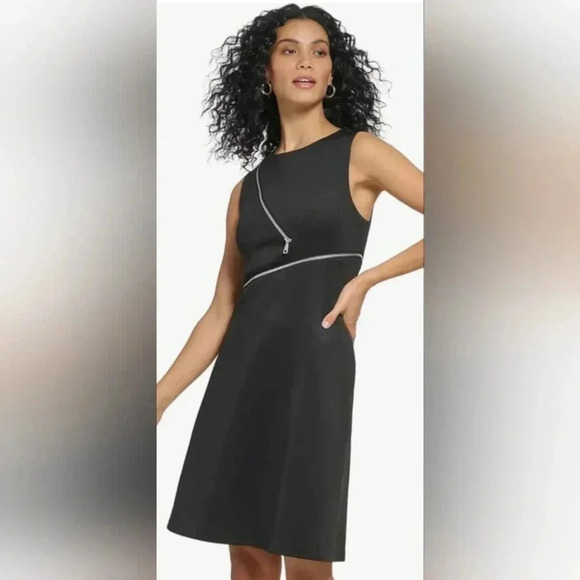 DKNY NWT Dress Fit & Flare Sleeveless Zipper Black Midi Size 8 - Picture 2 of 12